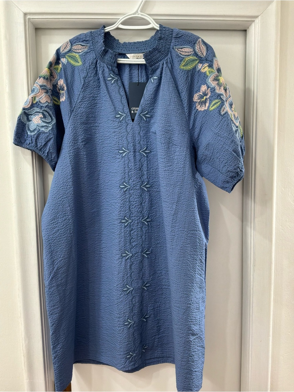crown & ivy Blue Embroidered Midi Dress
